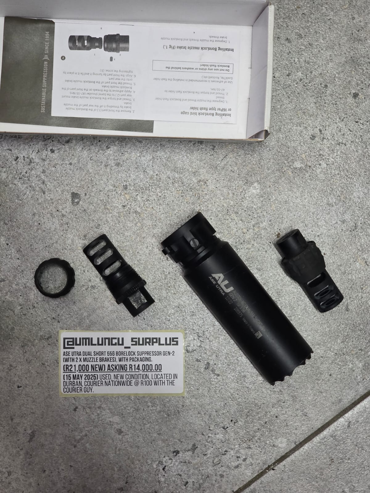ASE UTRA Dual Short 556 Borelock Suppressor Gen-2, Used, in excellent condition.
