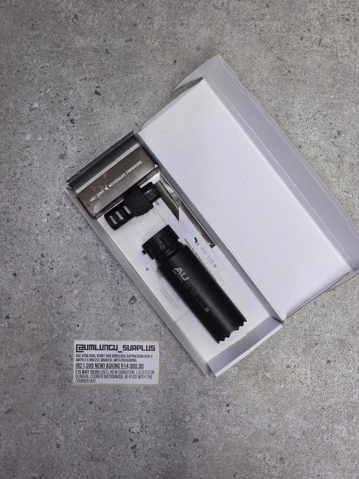 ASE UTRA Dual Short 556 Borelock Suppressor Gen-2, Used, in excellent condition.